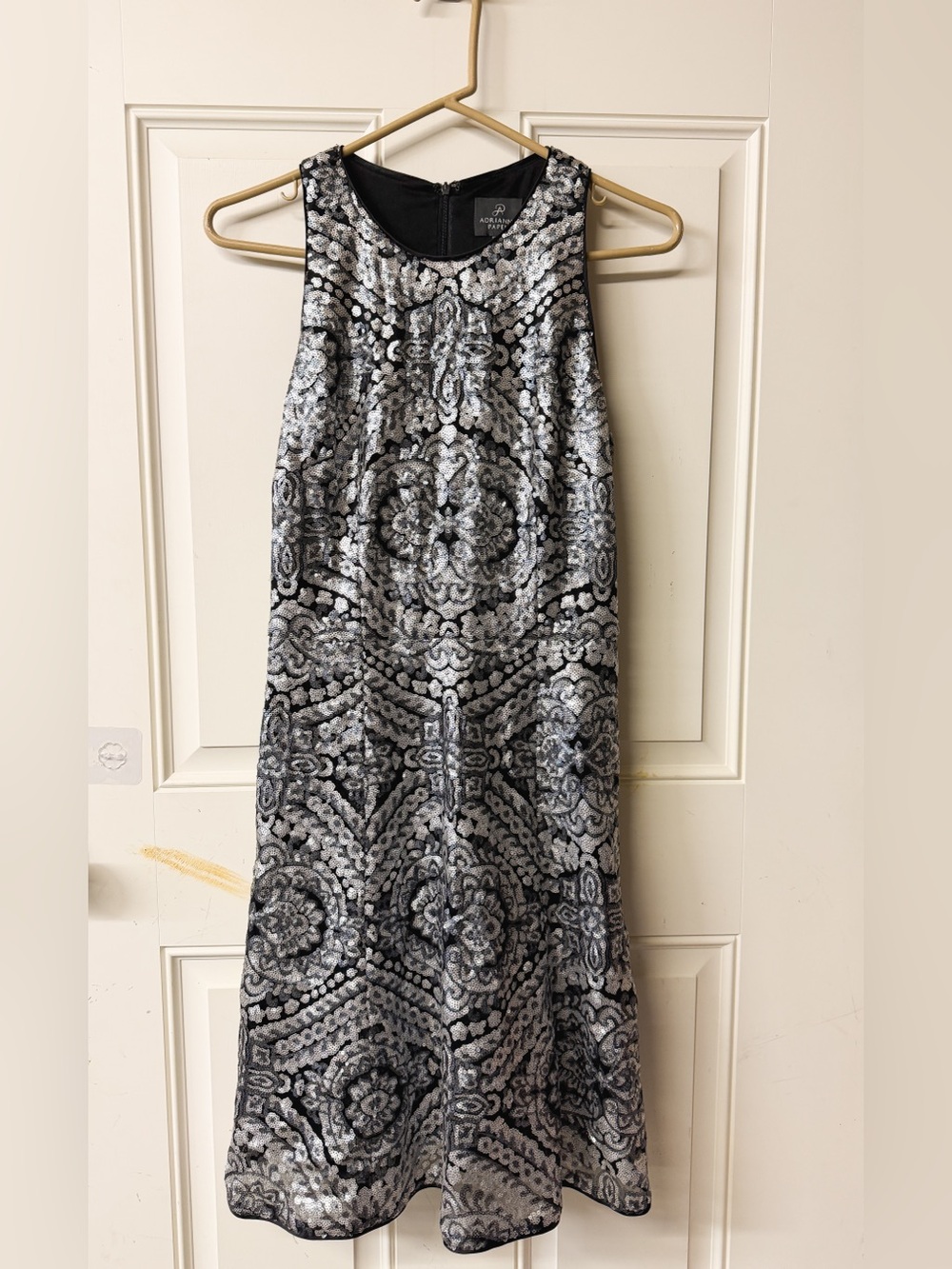 Adrianna Papell Black and Silver Sequin Dress, size 10